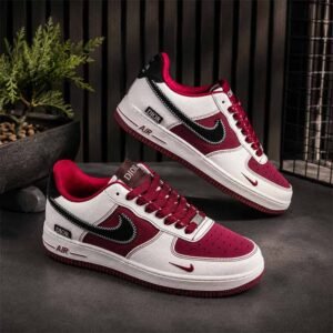 Air Force 1 Cream & Maroon Stitch Sneakers