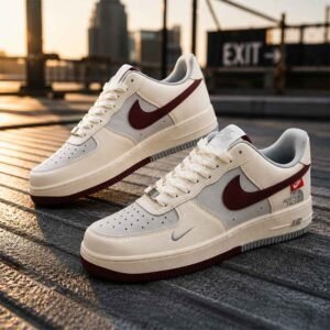 Elite Air Force 1 Cream & Maroon Sneakers