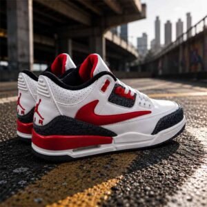 Jordan 3 Retro White & Fire Red Sneakers