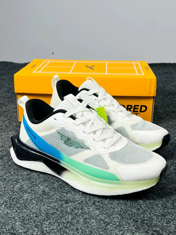 RedTape Hundred Running Shoes – White, Blue & Green | Cushioned Lightweight Sports Sneakers - Image 2