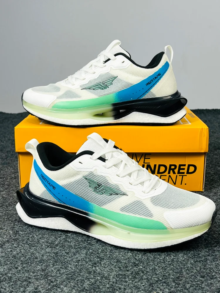 RedTape Hundred Running Shoes – White, Blue & Green | Cushioned Lightweight Sports Sneakers - Image 3