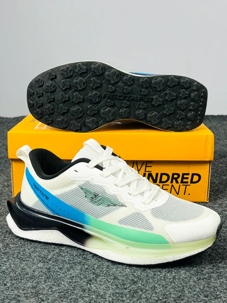 RedTape Hundred Running Shoes – White, Blue & Green | Cushioned Lightweight Sports Sneakers - Image 4